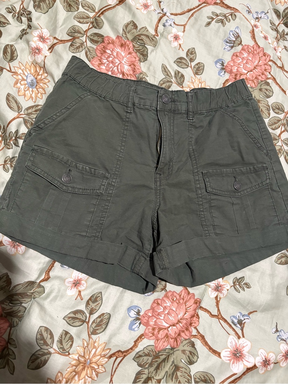 Time and Tru Olive Green Cargo Shorts with Front Flap Pockets